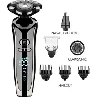 Zelurxx Elektrischer Rasierer, 3 Sätze einzelner Messerköpfe, Haartrimmer, nass und trocken, 5 in 1, LED-Anzeige, Geeignet für Gesicht und Haare, 6 x 16,2 x 6,4 cm, schwarz