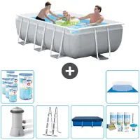 Intex Rechteckiges Prisma-Rahmen-Schwimmbecken – 300 x 175 x 80 cm – Grau – inklusive Pumpe – Leiter Abdeckung - Wartungspaket - Filter - Bodenplane