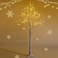 Goplus 150cm Beleuchteter künstlicher Birkenbaum, Künstlicher Lichterbaum mit 72 warmweißen LED-Lichtern, Weihnachtsdekoration für kommerziellen und privaten Gebrauch