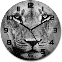 Tulup Wanduhr aus Glas 30fi Glasbild Glasuhr Gehärtetes Glas - schwarze-zeiger - Portrait of a lion