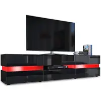 Vladon Lowboard Flow, Germany, TV-Kommode mit Ambient Light Verglasung mit 2 Türen, 1 Schublade und 1 Klappe, Schwarz matt/Schwarz Hochglanz, inkl. LED-Beleuchtung (177 x 45 x 39 cm)