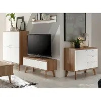 Furn.Design Wohnwand "Helge" in weiß und Eiche Riviera Schrankwand 4-teilig 341 x 160 cm