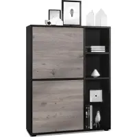 Vladon Highboard Schrank Anrichte Cuba mit 8 Fächern, Germany, Korpus in Schwarz matt / Fronten in Eiche Nordic