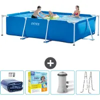 Intex -Schwimmbecken mit rechteckigem Rahmen – 300 x 200 x 75 cm – Blau – im Lieferumfang enthalten Sonnensegel - Wartungspaket - Filterpumpe für Schwimmbad - Leiter