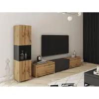 Mirjan 24 Wohnwand Berlin I, Stilvoll Wohnzimmer-Set, TV-Schrank, Modern Mediawand (Wotan Eiche / Wotan Eiche + Schwarzer Graphit, ohne Beleuchtung)