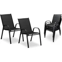 Sunnypillow 2er Set Stapelstühle schwarz – Hochlehner Gartenstühle mit Armlehnen, stapelbare Terrassenstühle aus Textilene & pulverbeschichtetem Stahl
