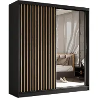 Masseno Schiebetürenschrank LAMELLO 200 cm Kleiderschrank Schlafzimmer Schrank 2-türig mit Spiegel und Lamellen Schwarz