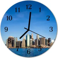 Tulup Glasuhr Wanduhr Küchenuhr Echt-Glas 30fi cm Skyline mehrfarbig