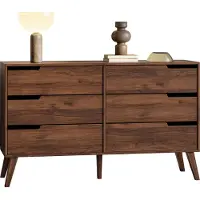 Mirjan 24 Sideboard Nordelo 6S, Stilvoll Wohnzimmer, Sideboard mit sechs Schubladen (Farbe: Nuss Warmia)