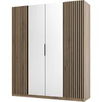 Masseno Drehtürenschrank CAGLIARI 200 cm Kleiderschrank Schlafzimmer Schrank 4-türig mit Spiegel Goldfarben