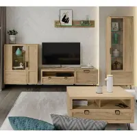 Szynaka Meble Wohnzimmer-Set Wohnwand Limbo 5-teilig Eiche Artisan teilmassiv