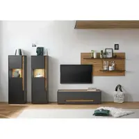 Empinio24 Wohnwand 340 cm Eiche Anthrazit 4-teilig Nr 18 BOSTON + Beleuchtung