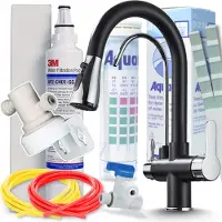 ARI Nordic 3-Wege Küchenarmatur Schwarz Chrom Ausziehbar mit 3M AP2-C405-SG Trinkwasserfilter Untertisch Wasserfiltersystem
