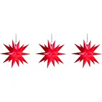 Sterntaler 3D LED Sternenkette Lichterkette mit 3 roten Sternen Ø 12 cm mit Batteriefach Weihnachtsstern Adventsstern Ministern Innen Kunststoff Stern Leuchtstern Deko für innen Indoor