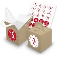 Itenga SET V43 Adventskalender Würfelbox mit Griff Braun + Zahlensticker Z39