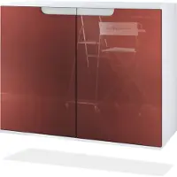 Vladon Kommode Sylt V3, Moderner Küchenschrank mit 2 großen Türen Weiß matt / Bordeaux Hochglanz (92,5 x 73.5 x 35)