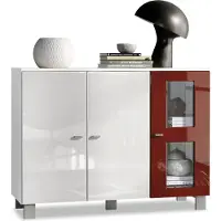 Vladon Sideboard Denjo, Germany, Kommode mit 3 Türen, Weiß matt/Weiß Hochglanz/Bordeaux Hochglanz (107 x 81 x 35 cm)