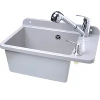 Aqbau Ausgussbecken Set Mit Armatur Und Seifenspender 505mm Waschbecken Spülbecken Mit Ausziehbarem Einhandmischer Grau Granit