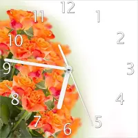 Wallario Design Wanduhr Orangene Rosenblüten im Strauß aus Echtglas, Größe 20 x 20 cm