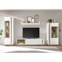 IMV Clair Wohnwand 320cm weiß / weiß glanz - grandson oak Wohnzimmer Anbauwand