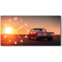 Tulup Wanduhr aus Glas – 60x30 cm - Glasbild - Glasuhr - Gehärtetes Glas - weisse-zeiger - rotes Auto