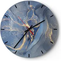 ARTTOR Wanduhr - Rund - Glasuhr - Gold Blau Farbe - 30x30cm - Schleichendes Uhrwerk - Lautlos - zum Aufhängen bereit - Dekoration Modern - Wanddekoration aus Glas - C3AR30x30-5029