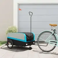 vidaXL Möbel Fahrradanhänger Schwarz und Blau 45 kg Eisen - Fahrradanhänger &21117