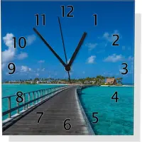 Wallario Design Wanduhr Türkisfarbene Lagune aus Echtglas, Größe 30 x 30 cm