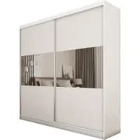 Masseno Schiebetürenschrank ROSALIA 200 cm Kleiderschrank Schlafzimmer Schrank 2-türig mit Spiegel Weiß