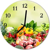 Tulup Glasuhr Wanduhr Küchenuhr Echt-Glas 30fi cm Gemüse mehrfarbig