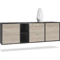 Vladon Kommode Cuba, Germany, Schwarz matt/Eiche Nordic - Modernes Sideboard für Ihr Wohnbereich - (BxHxT) 182x53x35 cm