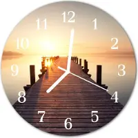 Tulup Glasuhr Wanduhr Küchenuhr Echt-Glas 30fi cm See Brücke orange