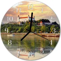 Tulup Glasuhr Wanduhr Küchenuhr Echt-Glas 30fi cm Schloss Fluss mehrfarbig