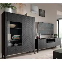 Lomadox Wohnwand in Schwarz mit Highboard und Lowboard, 2-teilig MAZARA-161