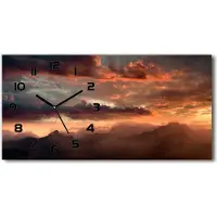 Tulup Wanduhr aus Glas – 60x30 cm - Glasbild - Glasuhr - Gehärtetes Glas - schwarze-zeiger - Sunset Berge