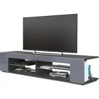 Vladon Lowboard Movie, TV-Kommode mit 4 offenen Fächern und Zierleisten, Schwarz matt/Grau Hochglanz (134 x 29 x 39 cm)
