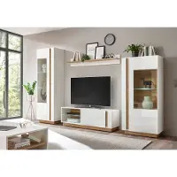 IMV Clair Wohnwand 270cm weiß / weiß glanz - grandson oak Wohnzimmer Anbauwand