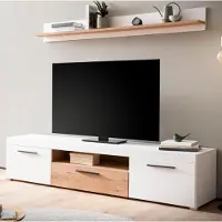 Furn.Design TV-Lowboard und Wandboard "Lavell" in weiß matt und Evoke Eiche Wohnkombination 2-teilig, Soft-Close-Funktion und inklusive Beleuchtung
