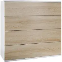 Vladon Kommode hängend Pavos V3, Sideboard mit 4 Schubladen Weiß matt/Eiche sägerau (76 x 94 x 35 cm)