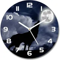 Tulup Wanduhr aus Glas 30fi Glasbild Glasuhr Gehärtetes Glas - weisse-zeiger - Howling wolf full moon