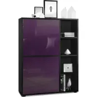 Vladon Highboard Schrank Anrichte Cuba mit 8 Fächern, Germany, Korpus in Schwarz matt / Fronten in Brombeer Hochglanz