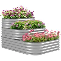 Outsunny Hochbeet aus Metall, 3-stufig Pflanzkasten, DIY Blumenkasten für Garten