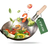 Pasoli Unser flacher Originaler Wok 36cm, Kohlenstoffstahl