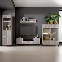 Lomadox Wohnwand Kaschmir beige LAURO-161 modern mit Rillenoptik 4-teilig