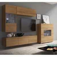 Lomadox Wohnzimmer Möbel Set in Eiche Gold Nb. mit LED Beleuchtung CAIRNS-132, B/H/T ca. 265/200/43 cm