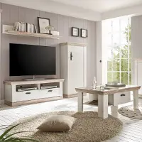 Lomadox Wohnmöbel-Set im Landhaus-Design FERNA-61 in Pinie weiß und Oslo dunkel Nb. mit TV-Lowboard und Couchtisch B/H/T ca. 215x201x44 cm