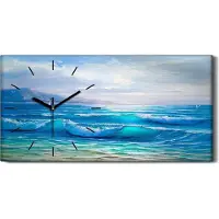 Coloray Wanduhr Uhr Wandbild Leinwand Geräuschlos 60x30 Malerei Wellen See Vogel - schwarze Hände
