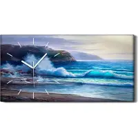 Coloray Dekor Leinwand Uhr Wandbilder Geräuschlos 60x30 Ölgemälde Küste wellen Ozean - weiße Hände