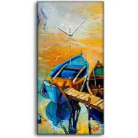 Coloray Wandkunst Leinwand Bild Uhr Geräuschlos Kunstdruck 30x60 Meer Sonnenuntergang - weiße Hände
