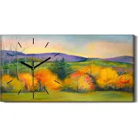 Coloray Leinwand Wanduhr Wandkunst Uhr Geräuschlos 60x30 Berg Landschaft im Herbst - schwarze Hände